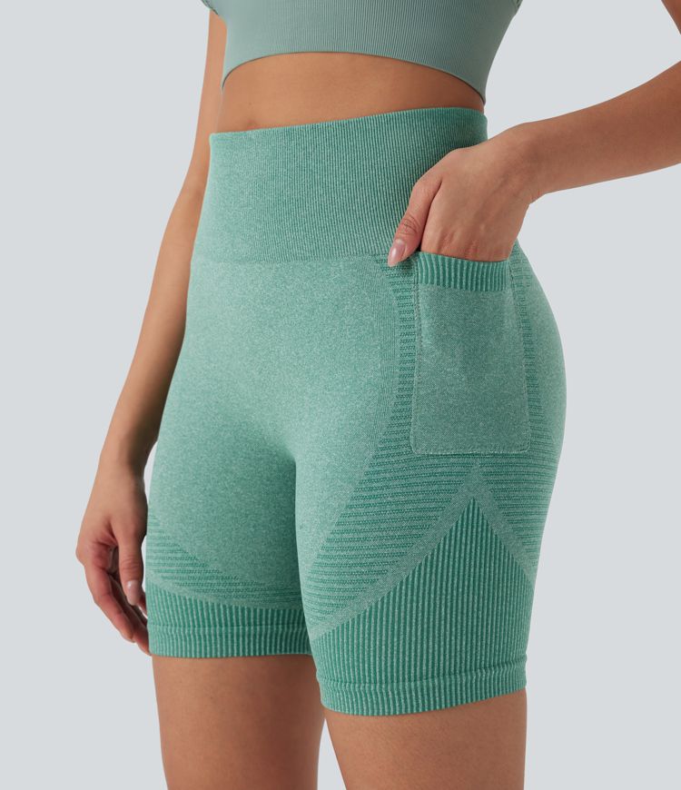 OneForm Seamless Flow High Waisted Yoga Biker Shorts 7'' with Pockets