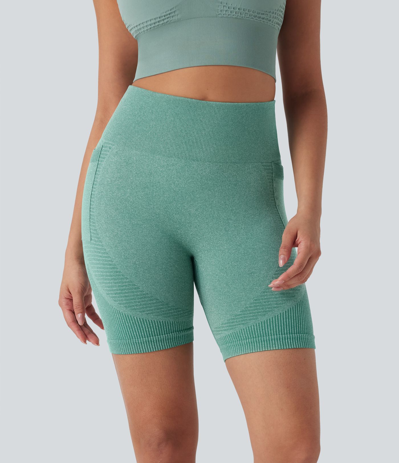 OneForm Seamless Flow High Waisted Yoga Biker Shorts 7'' with Pockets