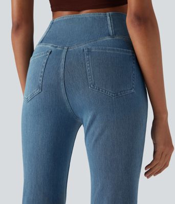 Halara Flex™ High Waist Crossover Tasche Gewaschene Lässige Jeans