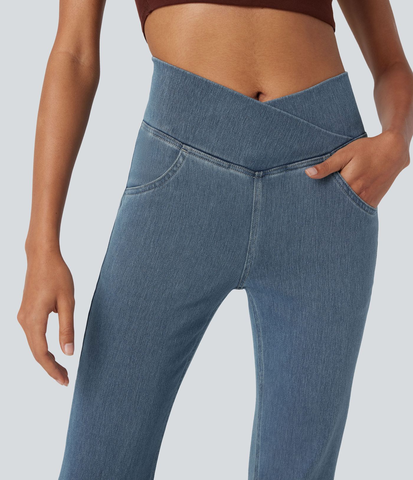Halara Flex™ High Waist Crossover Tasche Gewaschene Lässige Jeans