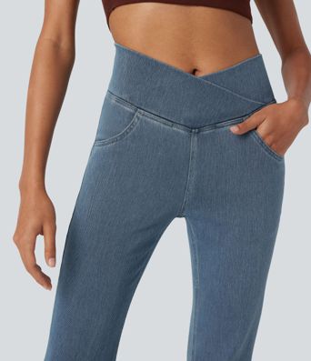 Halara Flex™ High Waist Crossover Tasche Gewaschene Lässige Jeans