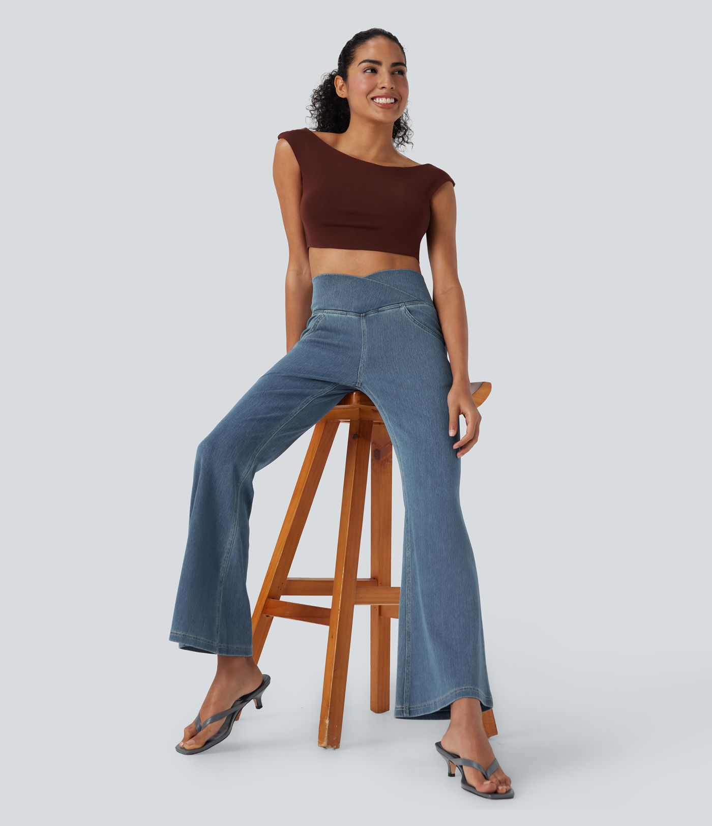 Halara Flex™ High Waist Crossover Tasche Gewaschene Lässige Jeans