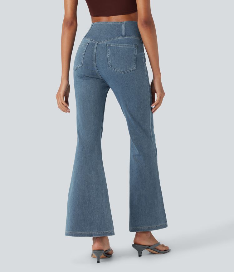 HalaraMagic™ High Waisted Crossover Pocket Washed Stretchy Knit Casual Super Flare Jeans