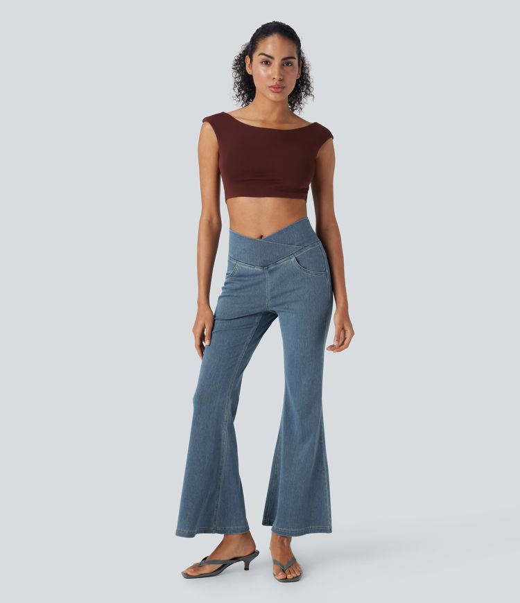 Halara Flex™ High Waist Crossover Tasche Gewaschene Lässige Jeans