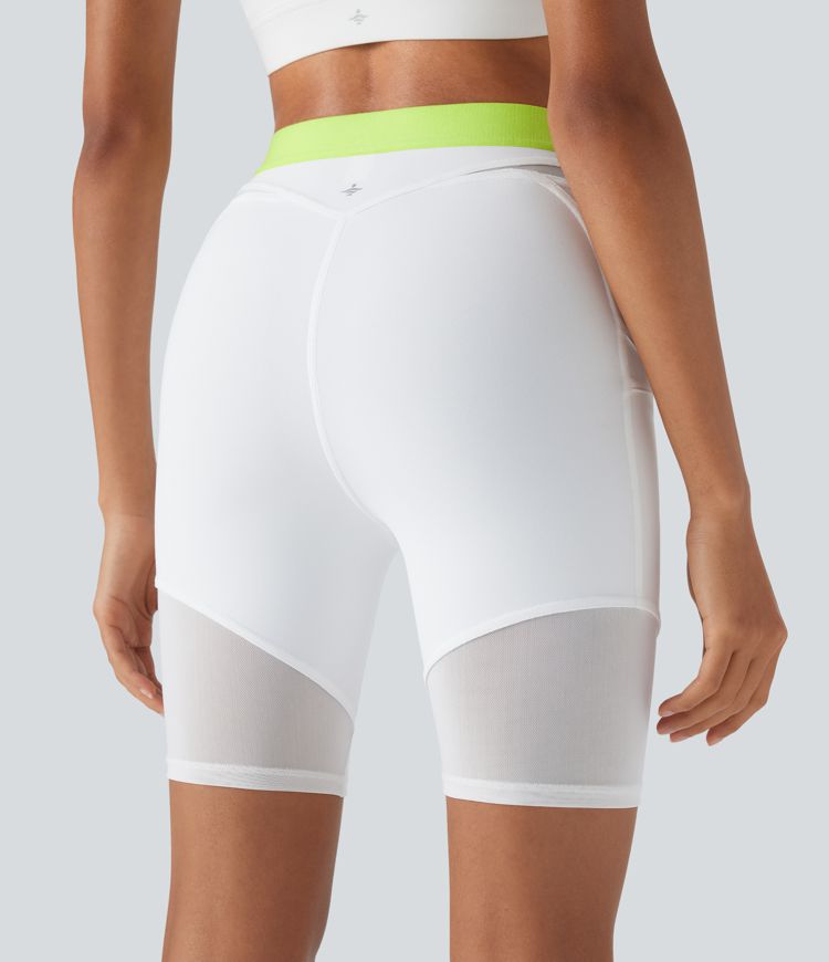 SpeedWave™ High Waisted Contrast Mesh Quick Dry Training Biker Shorts 7'' with Pockets