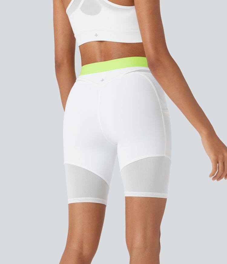 SpeedWave™ High Waisted Contrast Mesh Quick Dry Training Biker Shorts 7'' with Pockets