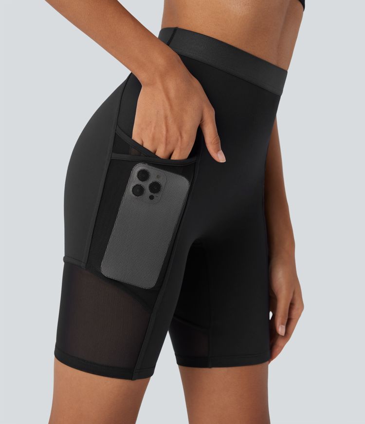 SpeedWave™ High Waisted Contrast Mesh Quick Dry Training Biker Shorts 7'' with Side Pockets