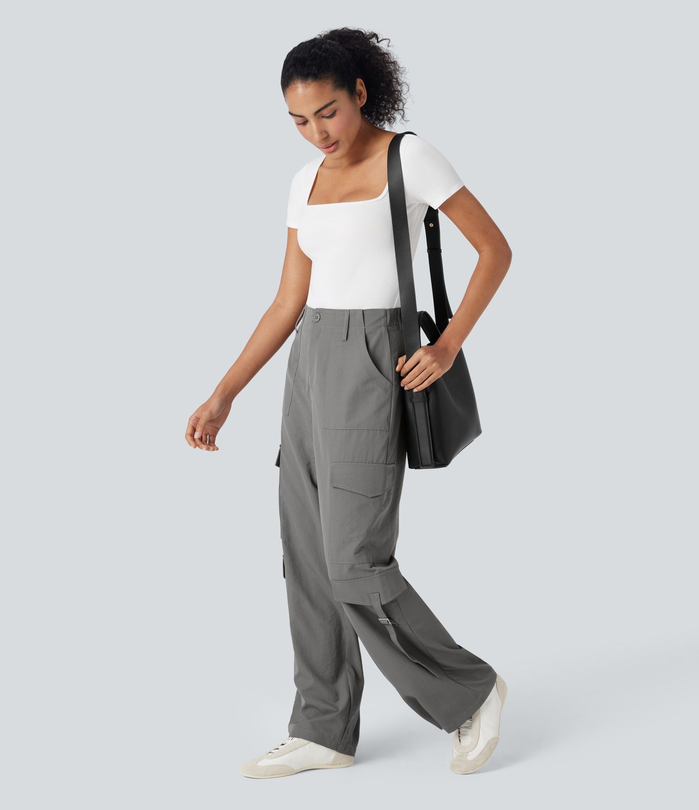 High Waisted Travel Cargo Trousers with Multiple Pockets