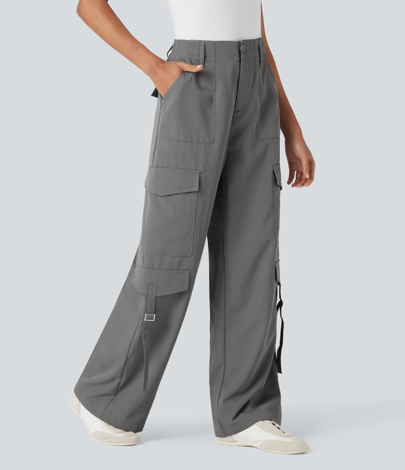 High Waisted Travel Cargo Trousers with Multiple Pockets