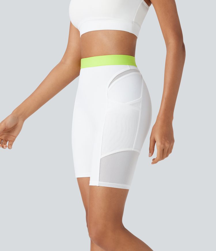 SpeedWave™ High Waisted Contrast Mesh Quick Dry Training Biker Shorts 7'' with Pockets