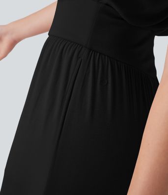 Combinaison côtelée à col, sans manches, à larges jambes, décontractée, avec poches Combinaison côtelée à col, sans manches, à larges jambes, décontractée, avec poches