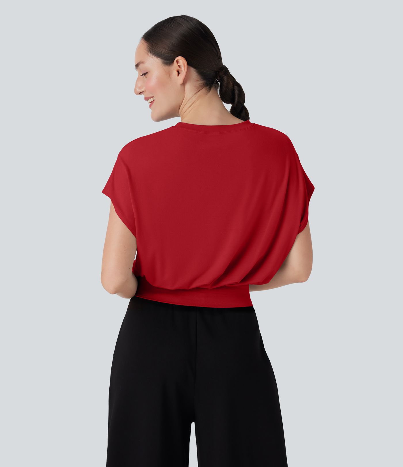 Round Neck Short Batwing Sleeve Work T-Shirt