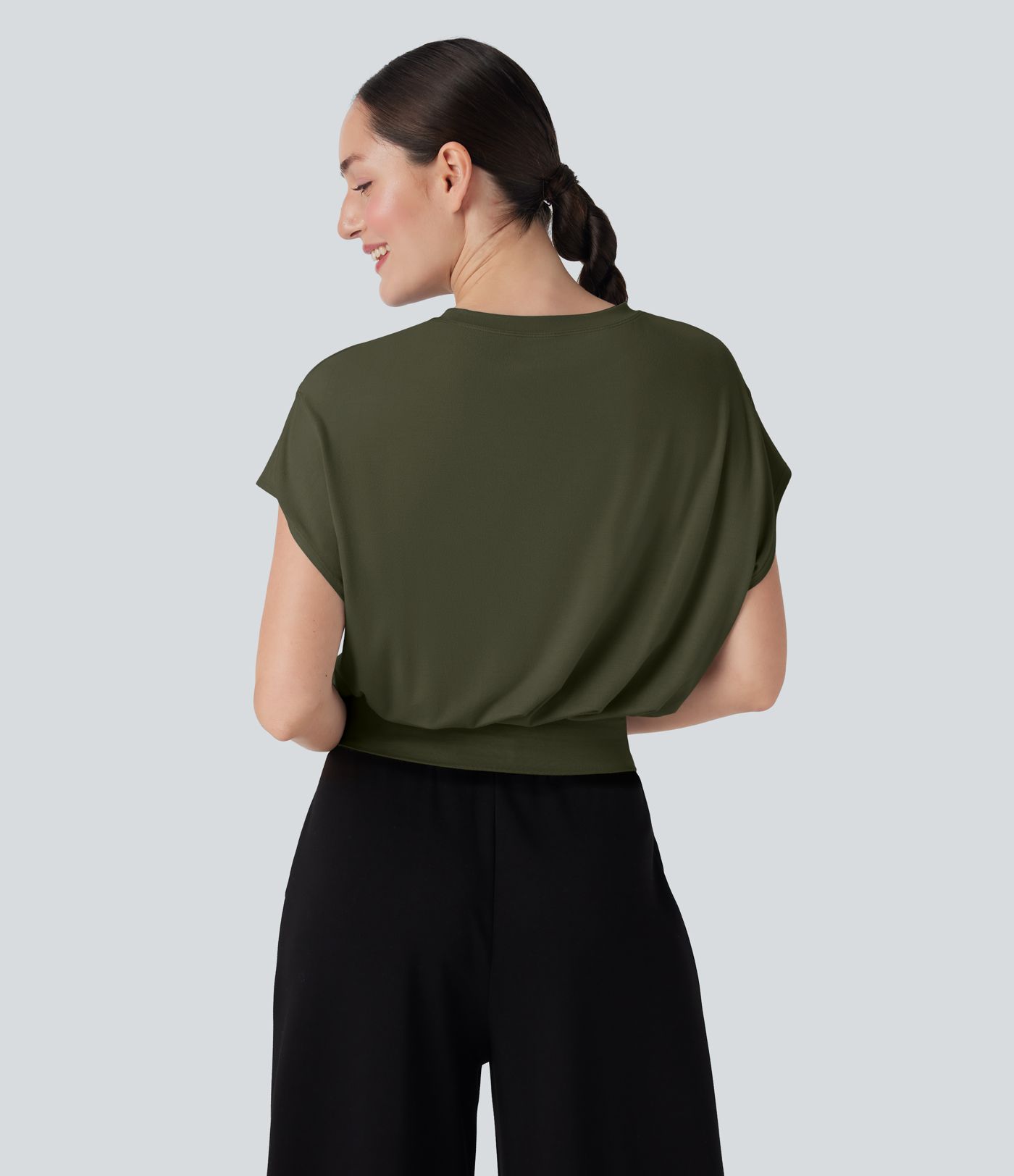 Round Neck Short Batwing Sleeve Women Oversized Work T-Shirt