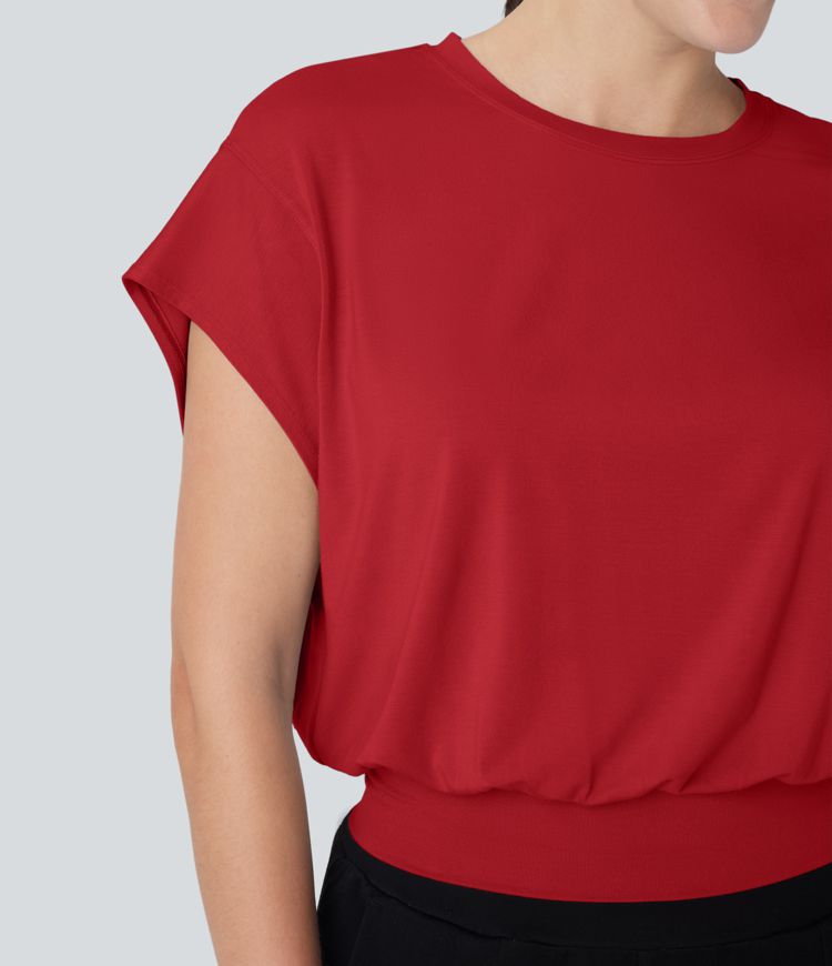 Round Neck Short Batwing Sleeve Work T-Shirt