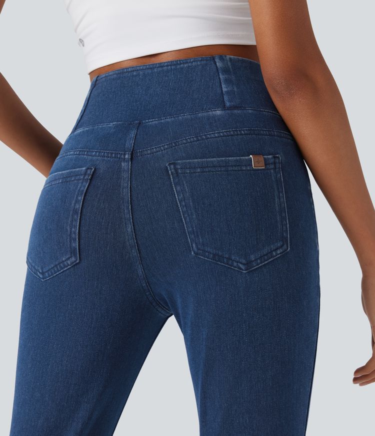 Legging corsaire décontracté Halara Flex™ croisé taille haute en maille denim extensible avec poches
