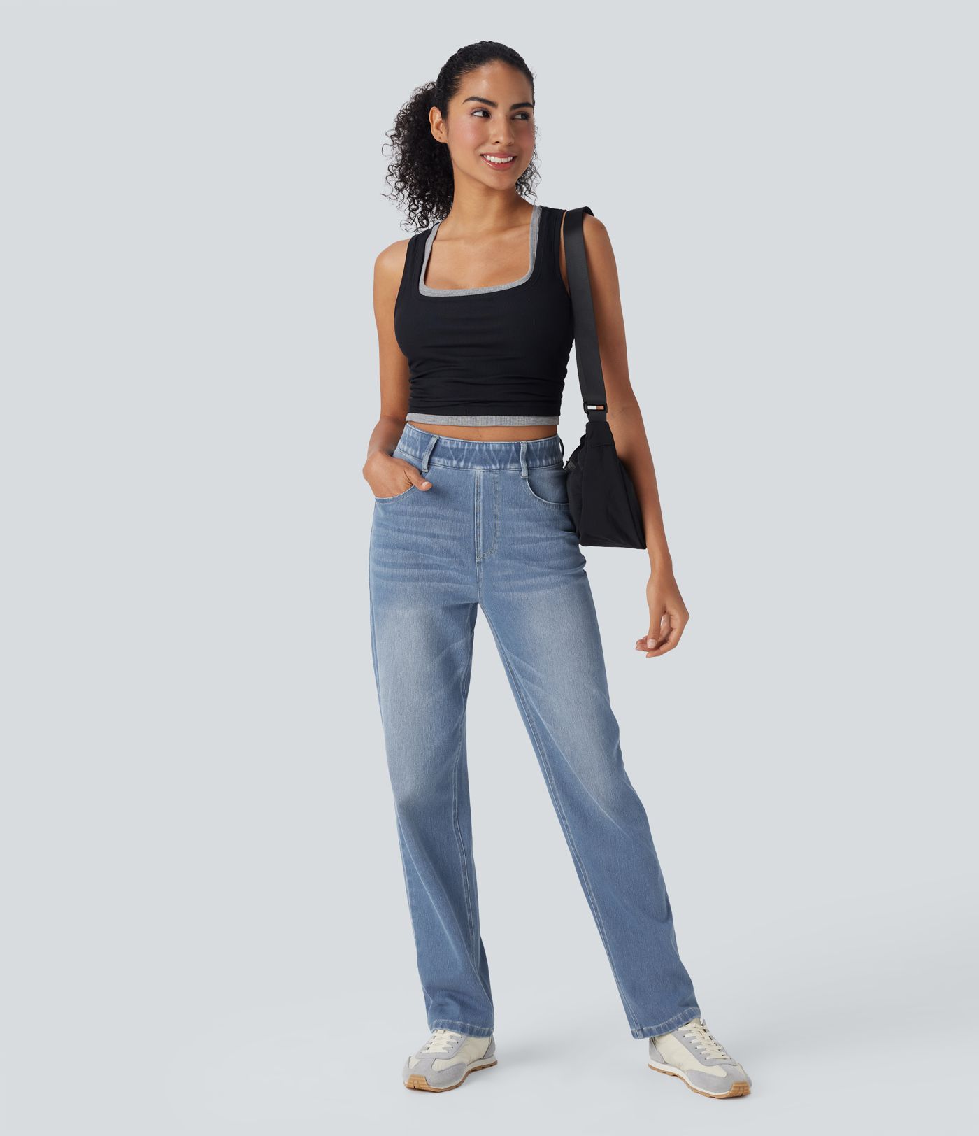 Halara Flex™ High Waisted Tummy Control Pockets Straight Leg Washed Casual Jeans