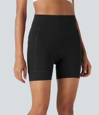 SpeedWave™ High Waisted Contrast Mesh Quick Dry Cycling Chamois Padded Biker Shorts 5'' with Pockets