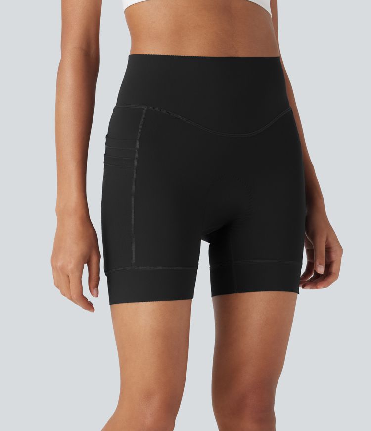 SpeedWave™ High Waisted Contrast Mesh Quick Dry Cycling Chamois Padded Biker Shorts 5'' with Pockets