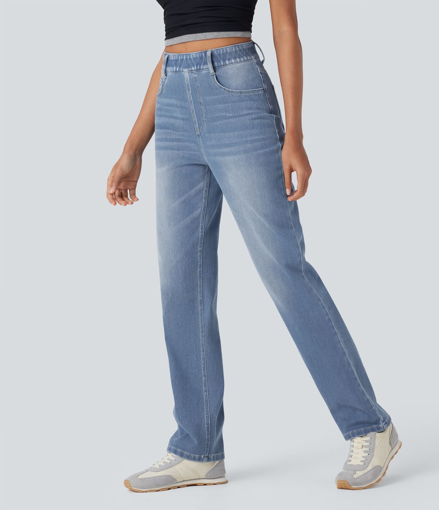 Halara Flex™ High Waisted Tummy Control Pockets Straight Leg Washed Casual Jeans