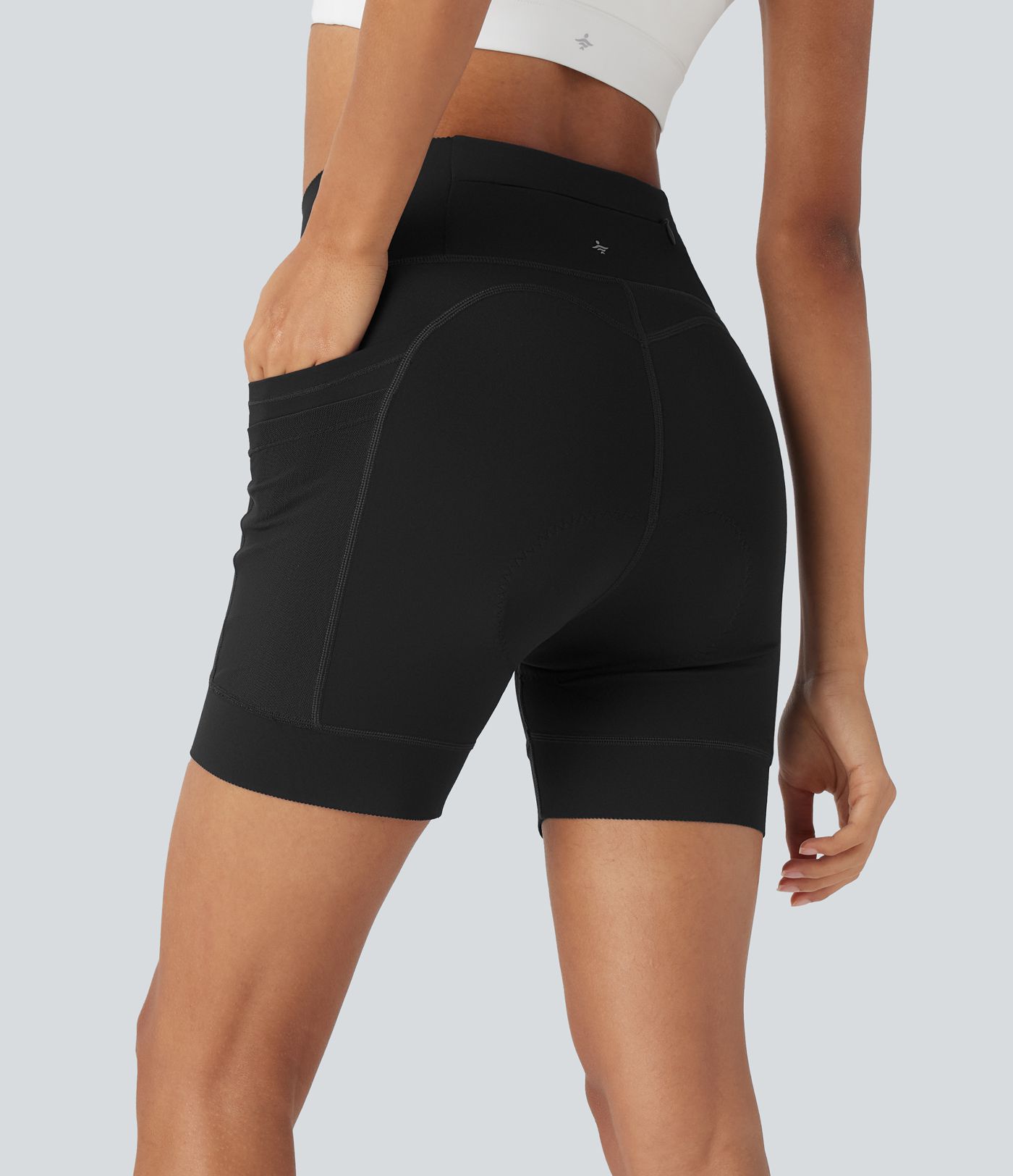 SpeedWave™ High Waisted Contrast Mesh Quick Dry Cycling Chamois Padded Biker Shorts 5'' with Pockets
