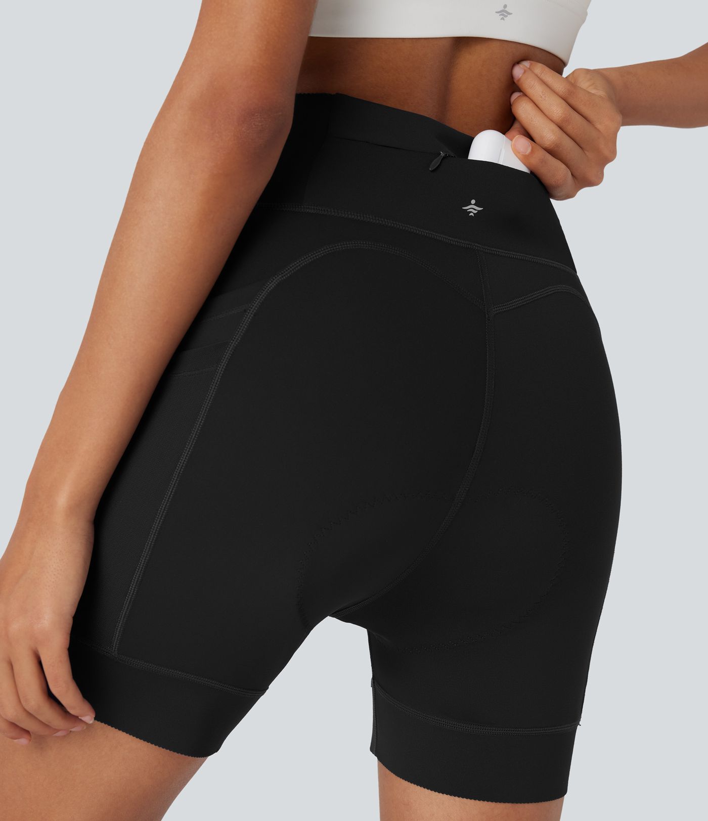 SpeedWave™ High Waisted Contrast Mesh Quick Dry Cycling Chamois Padded Biker Shorts 5'' with Pockets