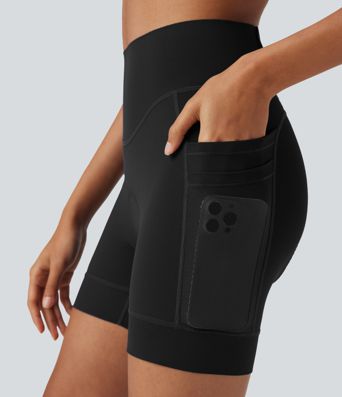 SpeedWave™ High Waisted Contrast Mesh Quick Dry Cycling Chamois Padded Biker Shorts 5'' with Pockets