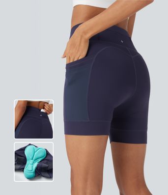 SpeedWave™ High Waisted Contrast Mesh Quick Dry Cycling Padded Biker Shorts 5'' with Pockets