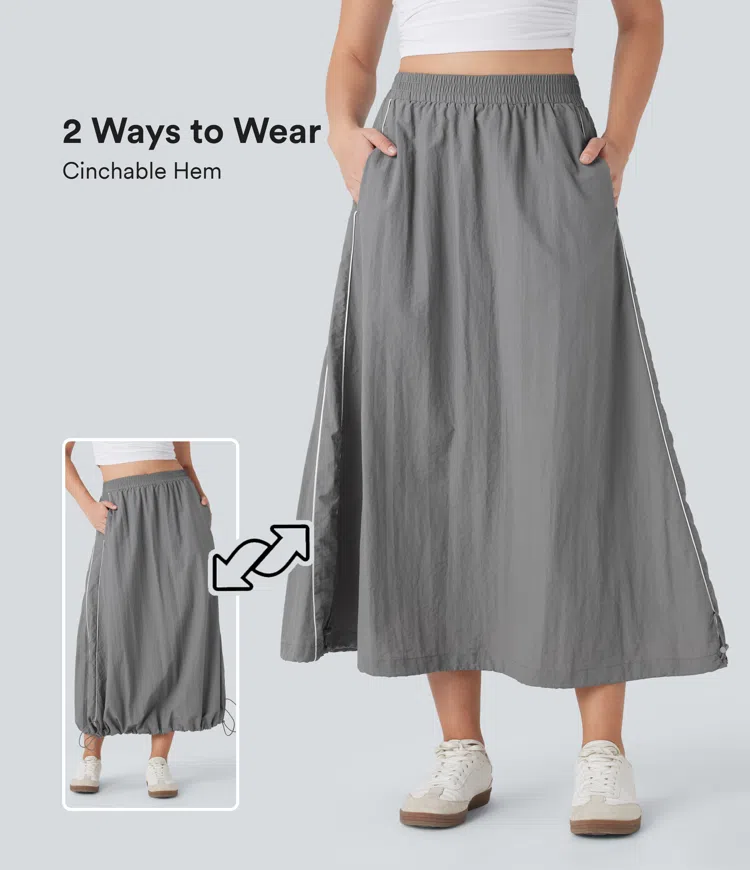 Falda midi casual de tiro alto con bolsillos diseño a rayas y bloques de color con corte en A y dobladillo ajustable