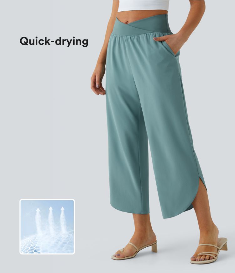 Breezeful™ High Waisted Crossover Side Pocket Split Quick Dry Resort Pants