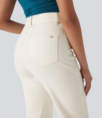 Jean décontracté lavé à jambe droite, queue haute avec poches Halara Flex™