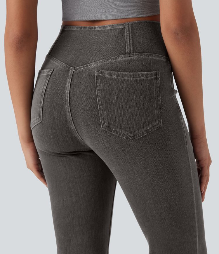 Halara Flex™ High Waisted Crossover Pocket Washed Denim  Casual Jeans