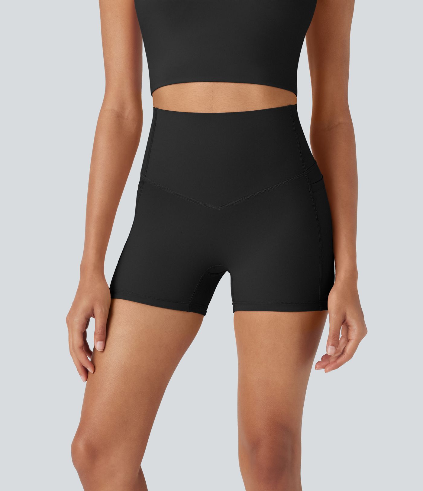 Halara UltraSculpt™ Cool Quick Dry High Waisted Tummy Control Shaping Yoga Biker Shorts 3'' with Pockets-UPF50+