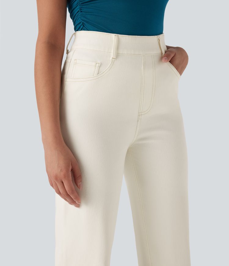 Halara Flex™ High Waisted Pockets Straight Leg Washed Casual Jeans