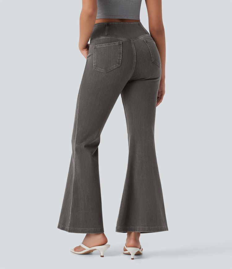 HalaraMagic™ High Waisted Crossover Pocket Washed Stretchy Knit Casual Super Flare Jeans