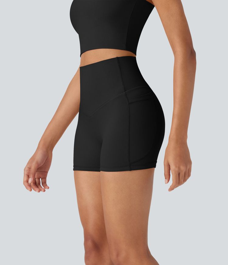 Halara UltraSculpt™ Cool Quick Dry SoCinched High Waisted Tummy Control Shaping Yoga Biker Shorts 3'' with Pockets-UPF50+
