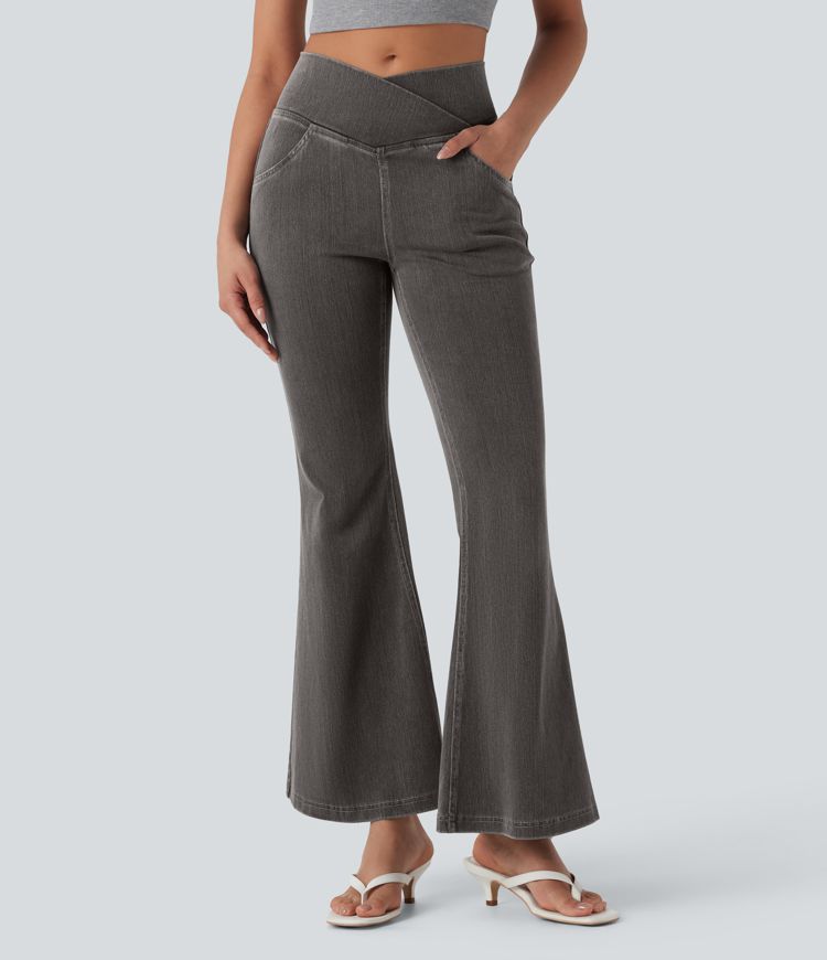 Halara Flex™ High Waisted Crossover Pocket Washed Casual Jeans