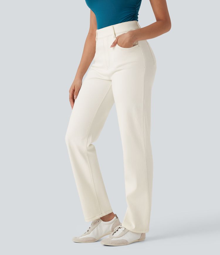 Halara Flex™ High Waisted Pockets Straight Leg Washed Casual Jeans