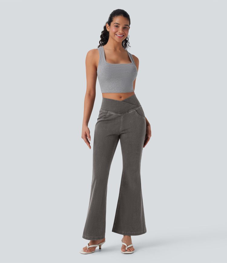 Halara Flex™ High Waisted Crossover Pocket Washed Denim  Casual Jeans