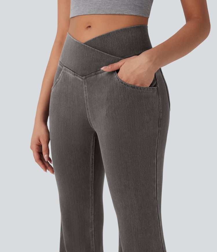 Halara Flex™ High Waisted Crossover Pocket Washed Denim  Casual Jeans