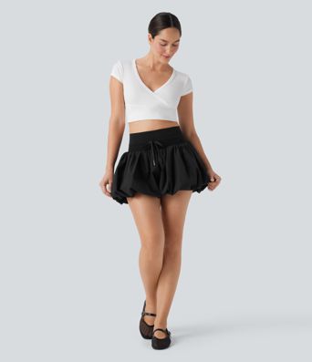 High Waisted Drawstring Casual Bubble Shorts with Pockets High Waisted Drawstring Casual Bubble Shorts with Pockets