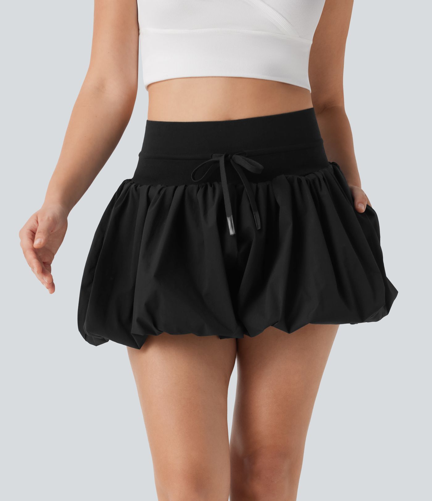 High Waisted Drawstring Casual Bubble Shorts with Pockets High Waisted Drawstring Casual Bubble Shorts with Pockets