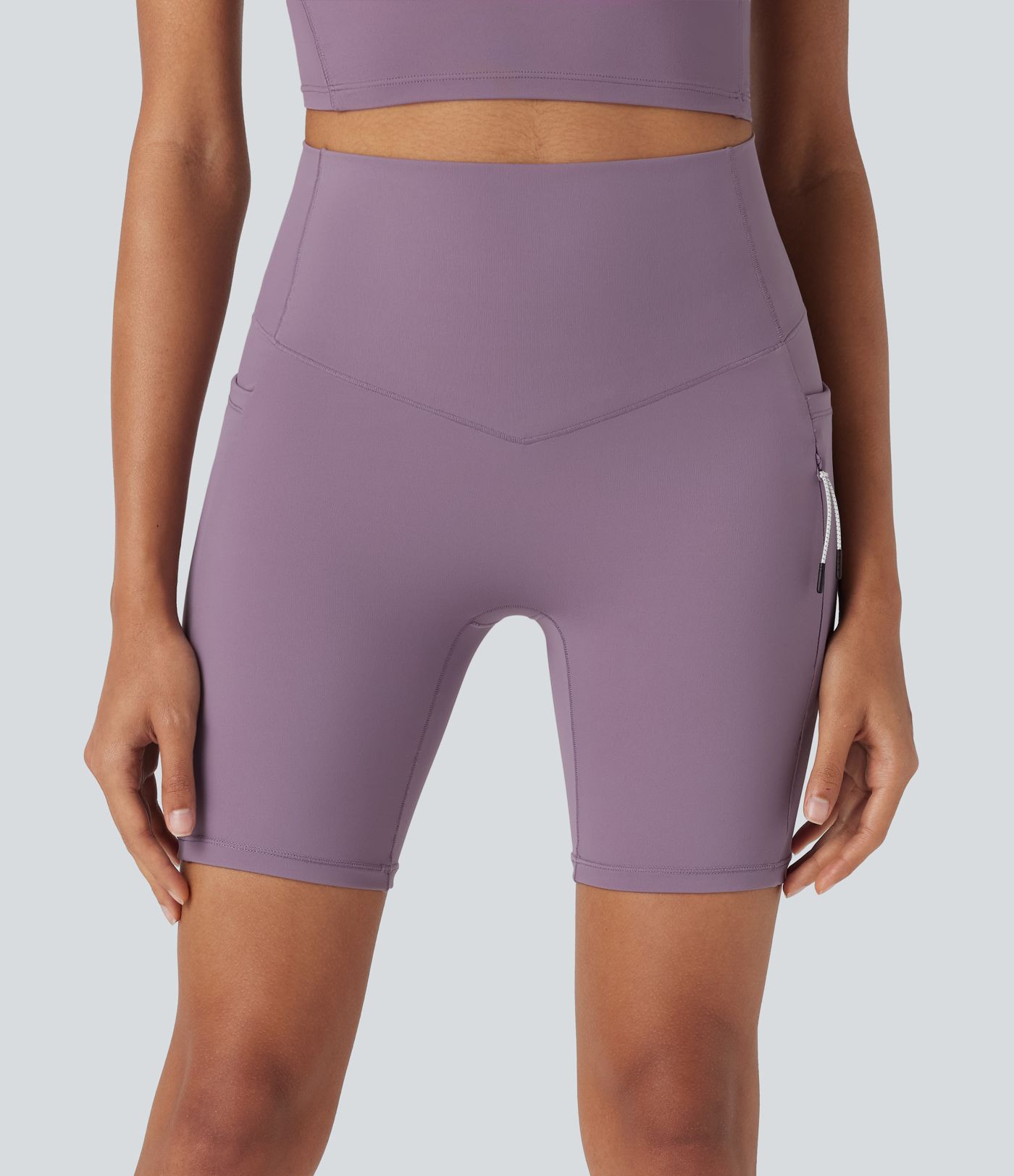 Halara UltraSculpt™ - Wander-Shorts mit hohem Bund, Seitentaschen, Bauchkontrolle und Cool-Touch - schnelltrocknend, UPF50+, 17,8 cm