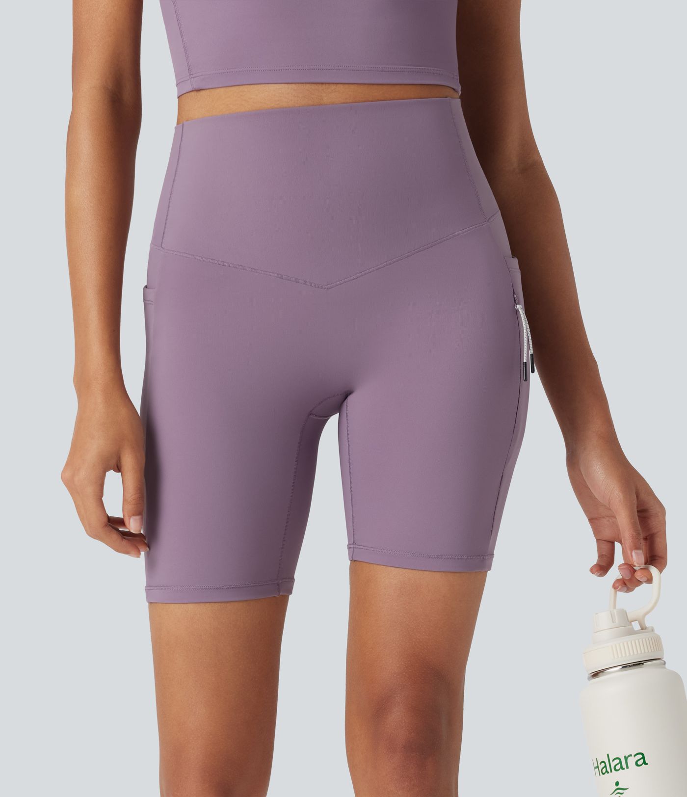 Halara UltraSculpt™ - Wander-Shorts mit hohem Bund, Seitentaschen, Bauchkontrolle und Cool-Touch - schnelltrocknend, UPF50+, 17,8 cm