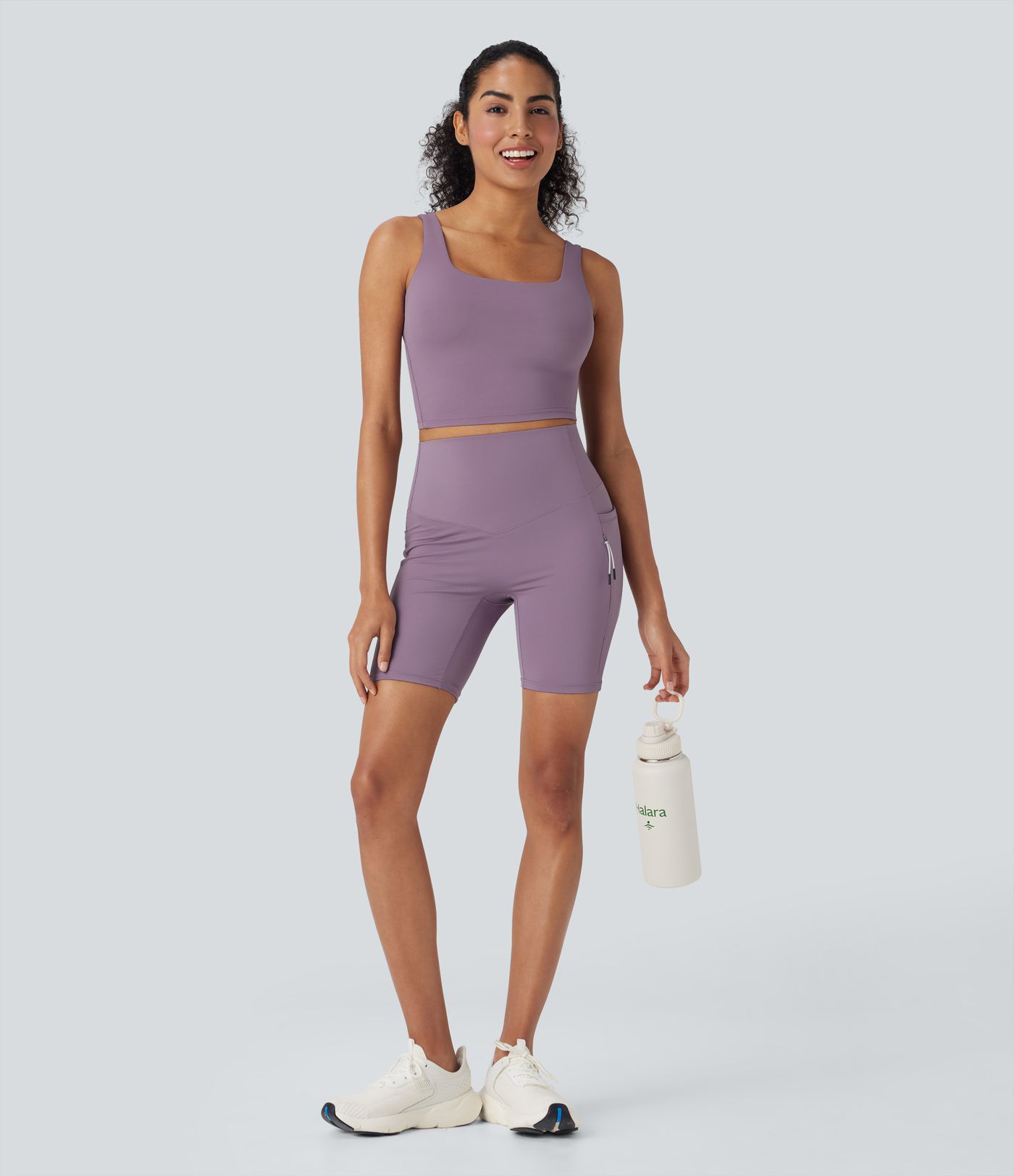 Halara UltraSculpt™ - Wander-Shorts mit hohem Bund, Seitentaschen, Bauchkontrolle und Cool-Touch - schnelltrocknend, UPF50+, 17,8 cm