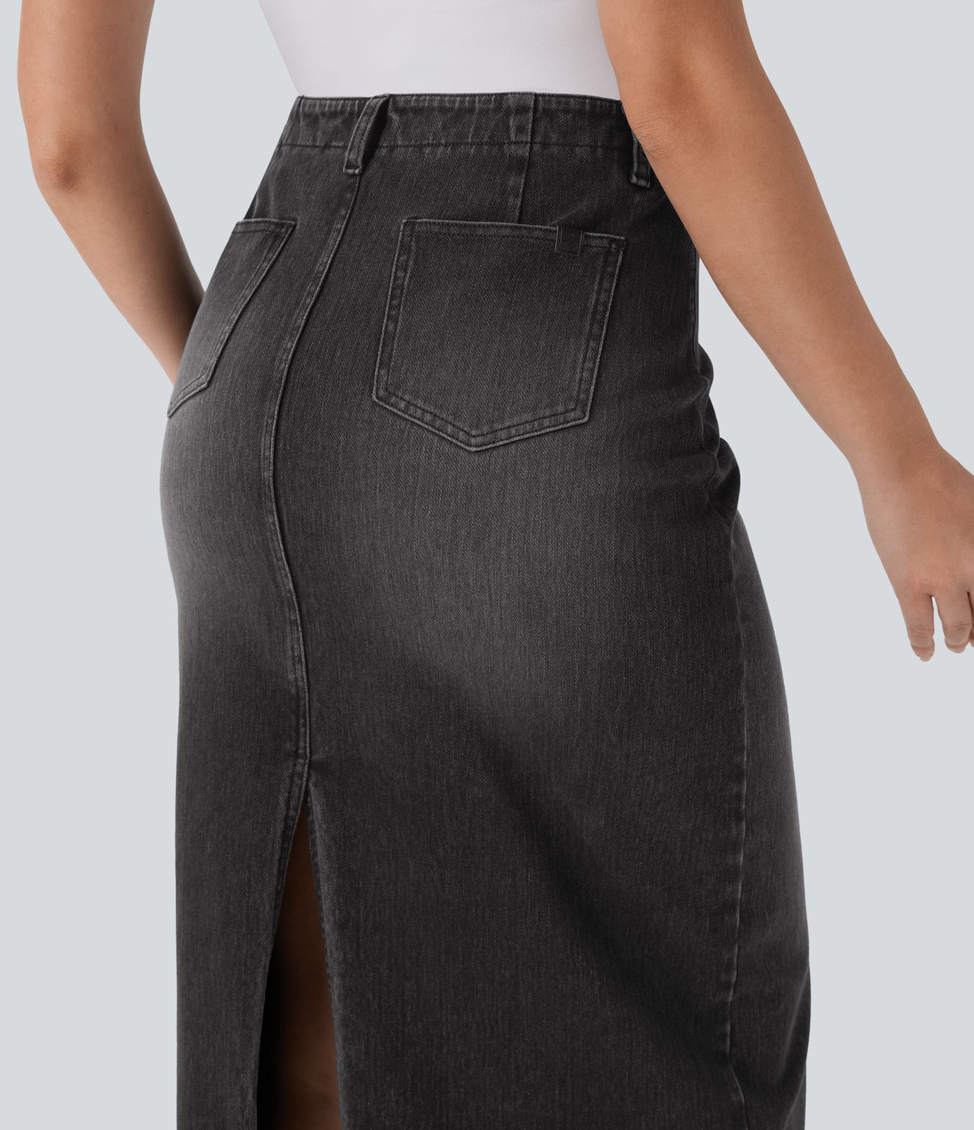Halara Flex™ Mid Rise Back Midi Washed Denim Casual Straight Skirt with Pockets