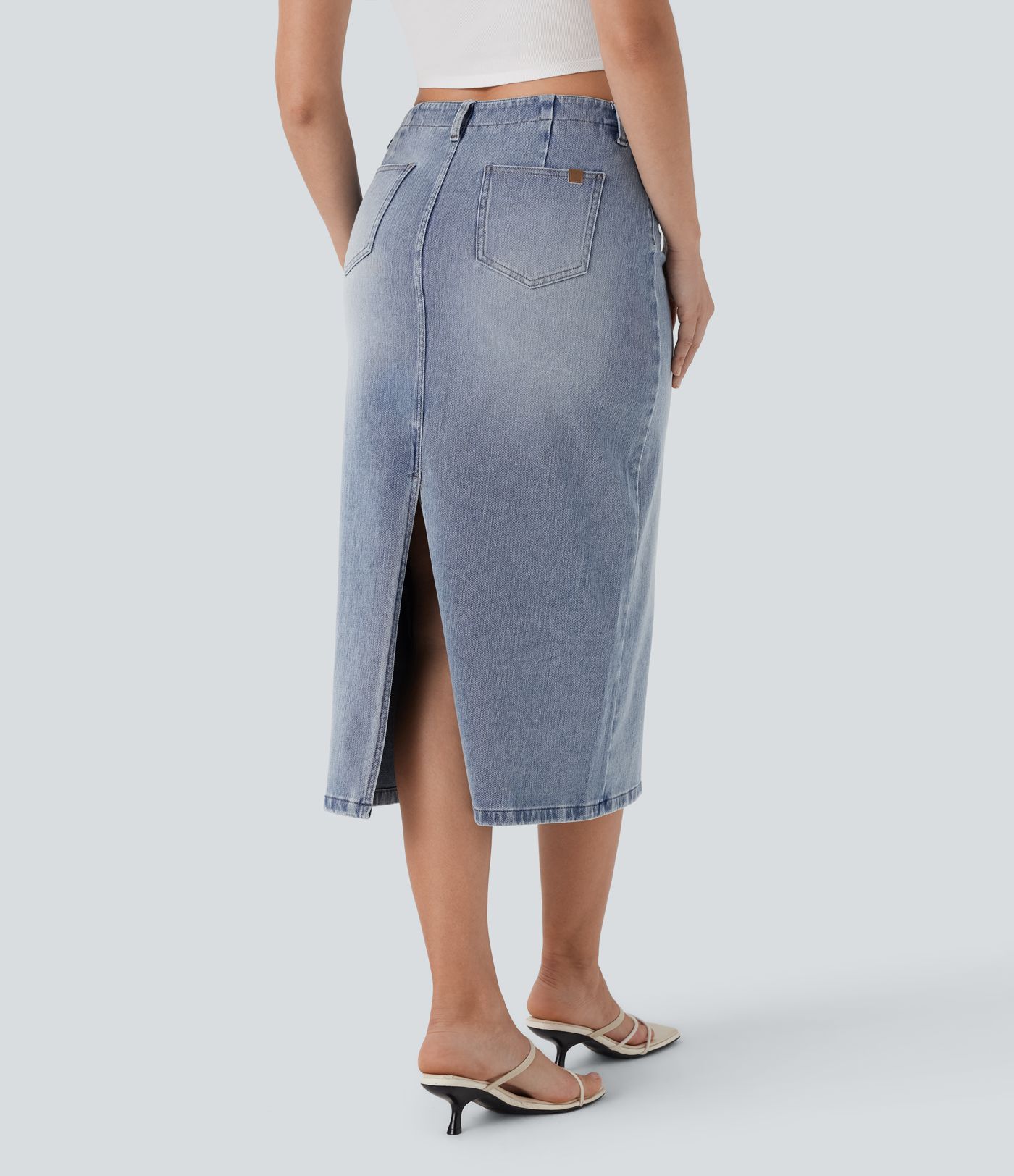 Falda Halara Flex™ Denim vaquera recta elástico lavado abertura espalda tiro medio bolsillo