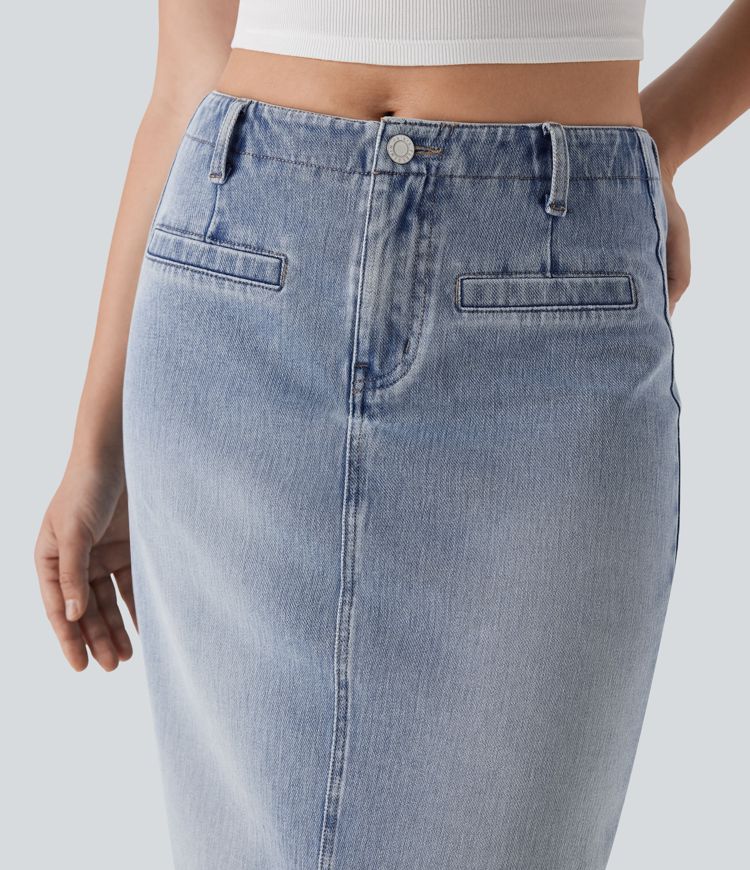 Falda Halara Flex™ Denim vaquera recta elástico lavado abertura espalda tiro medio bolsillo