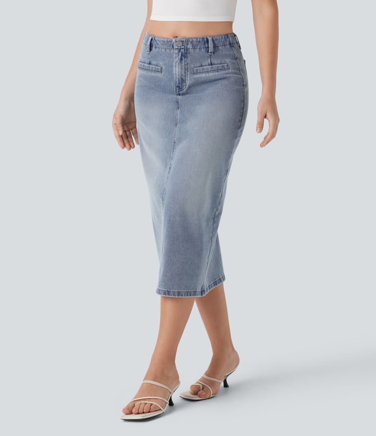 Falda Halara Flex™ Denim vaquera recta elástico lavado abertura espalda tiro medio bolsillo