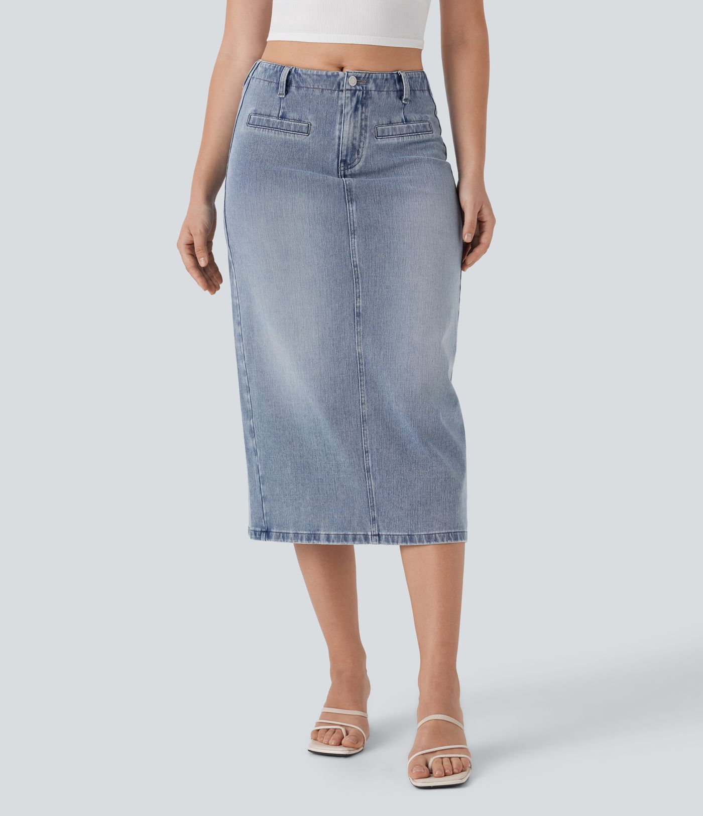 Falda Halara Flex™ Denim vaquera recta elástico lavado abertura espalda tiro medio bolsillo