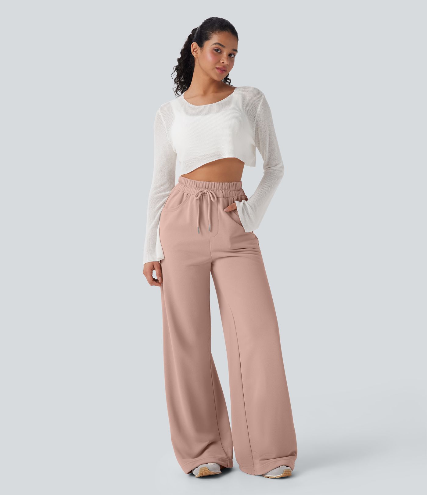 Pantalones de talle alto, con cordón, perneras ajustables, de pierna ancha y estilo relajado, con bolsillos